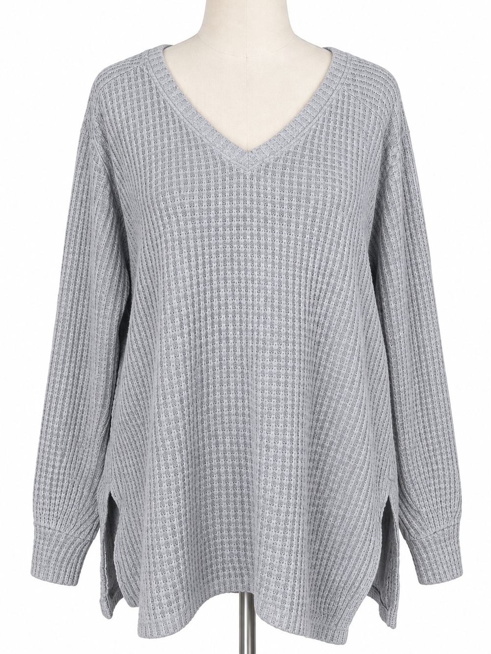 LOFT Outlet Women’s S Gray Waffle Knit V Neck Tunic Top Side Slits